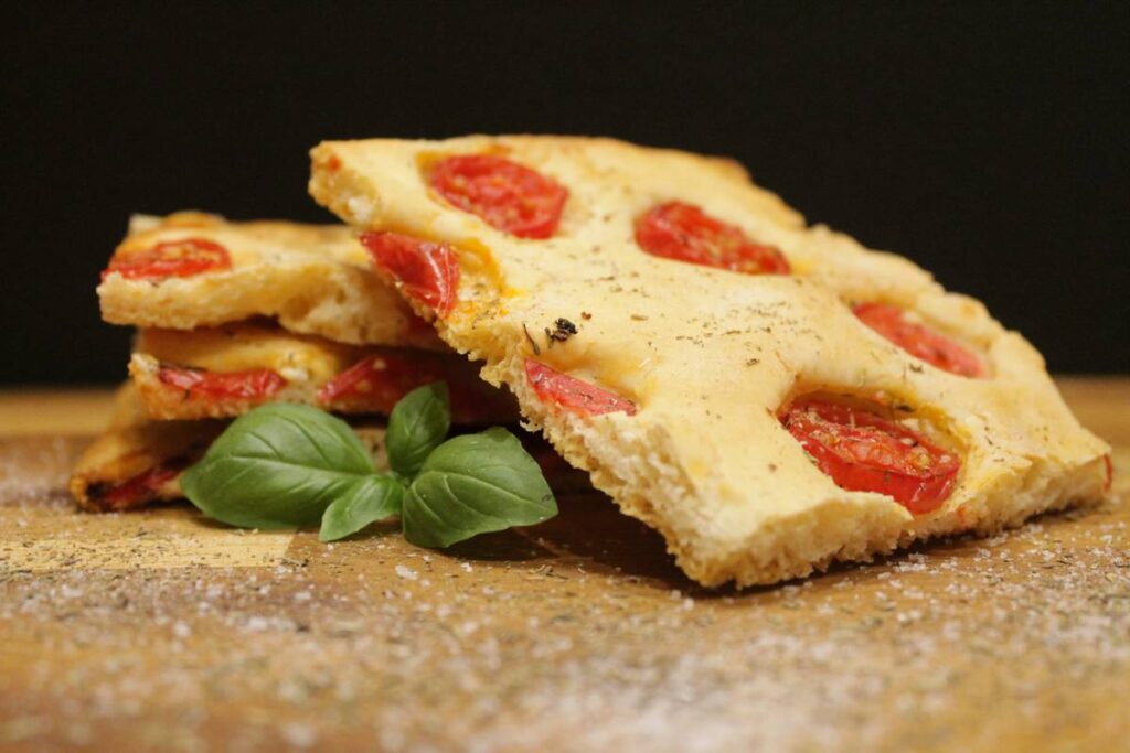 Focaccia with tomatoes and herbs